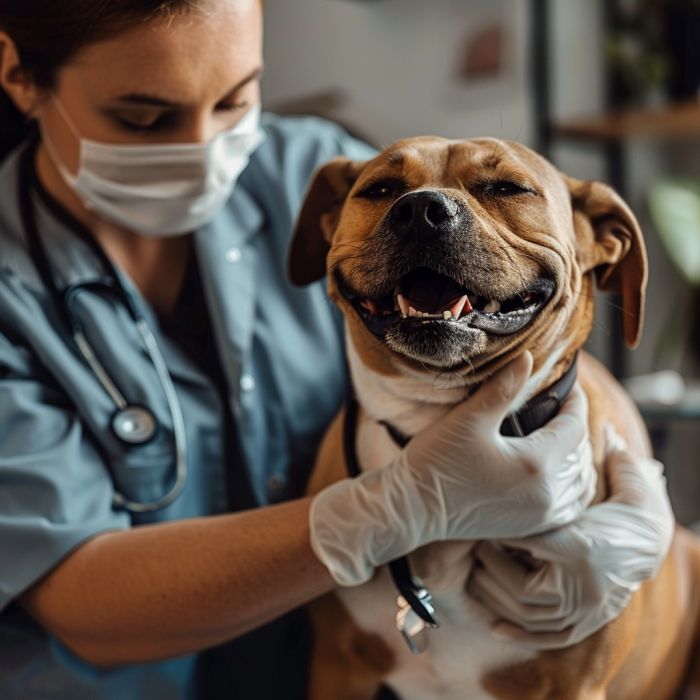 A vet with a dog, demonstrating an example where a dog bite infection might come into play.