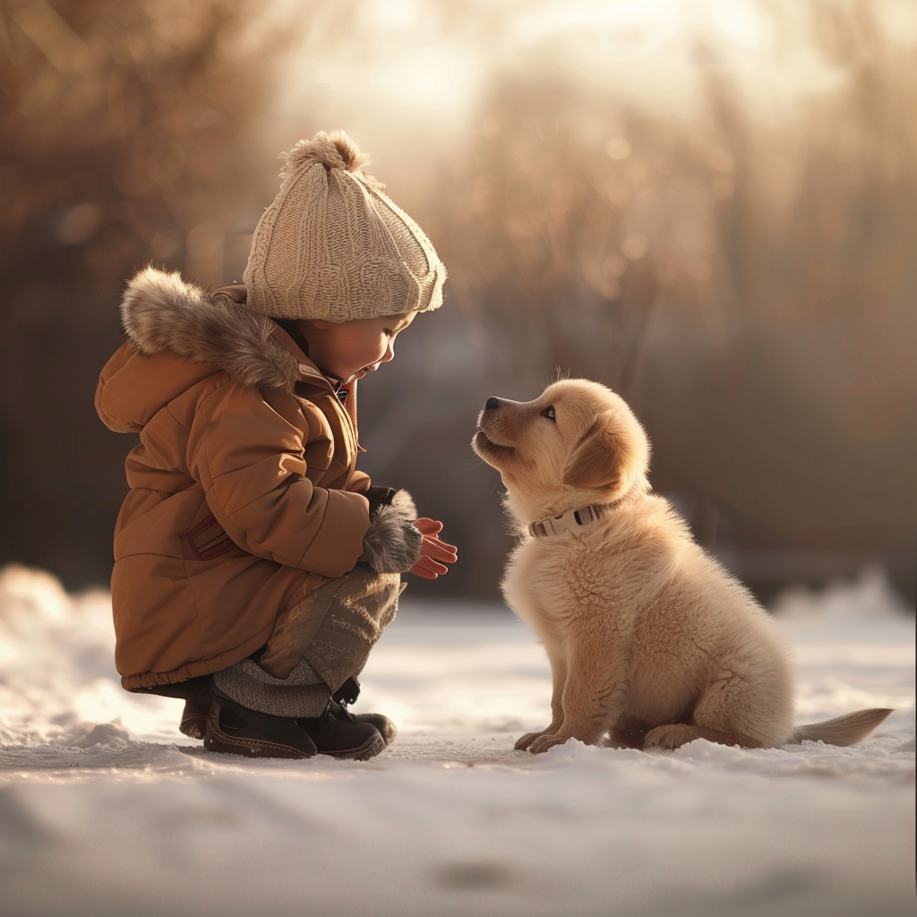 A very cute kid interacting with a very cute dog demonstrating 7 tips to use to safely interact with dogs.