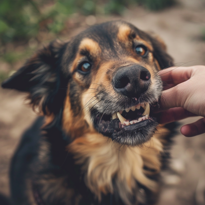 A happy smiling dog being pet, demonstrating how to prevent dog bites.