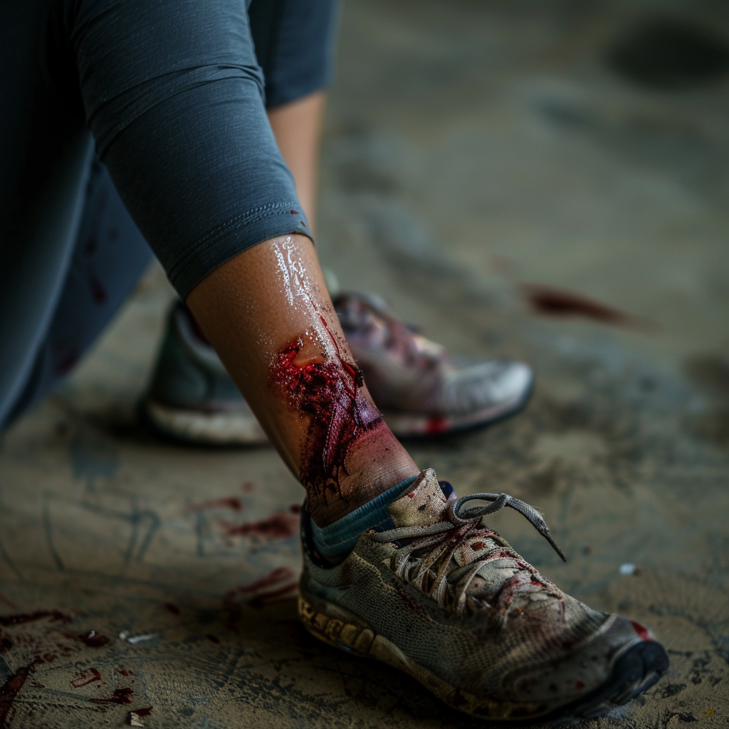 A person with a wound on their leg from a dog bite, showing the need to determine how to navigate the aftermath of a dog bite injury.