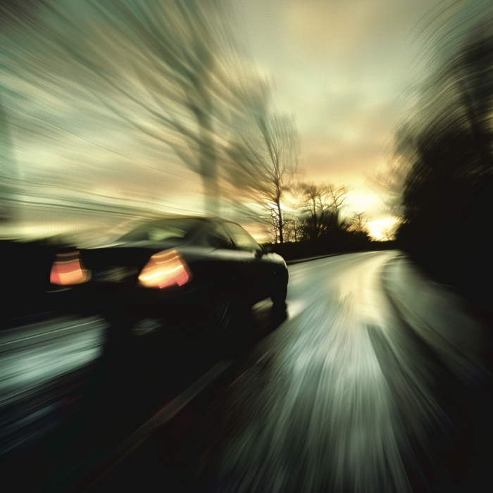 A speeding car - one of the 5 most common causes of car accidents.