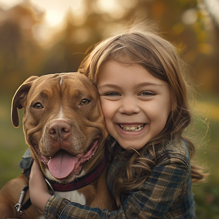 A child and a dog looking happy showing the positive effects of educating children around dog bites.