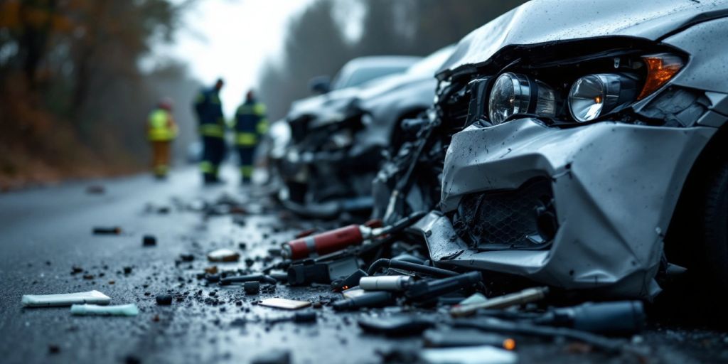 Damaged cars at a car accident scene.