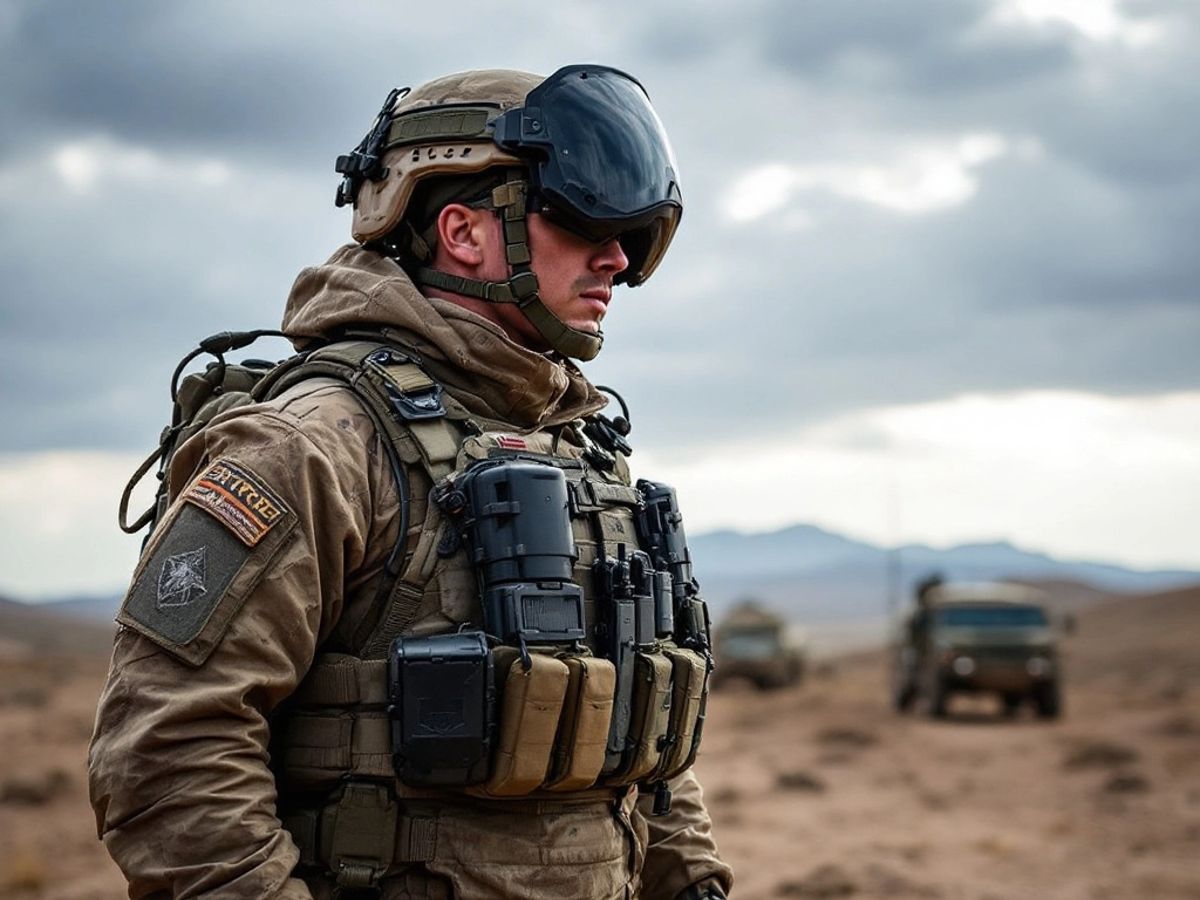 Soldier in tactical gear with advanced protective technology.