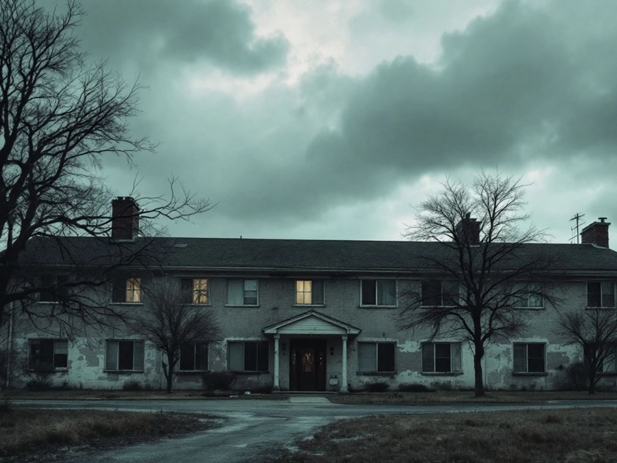 Nursing home building under a cloudy sky.