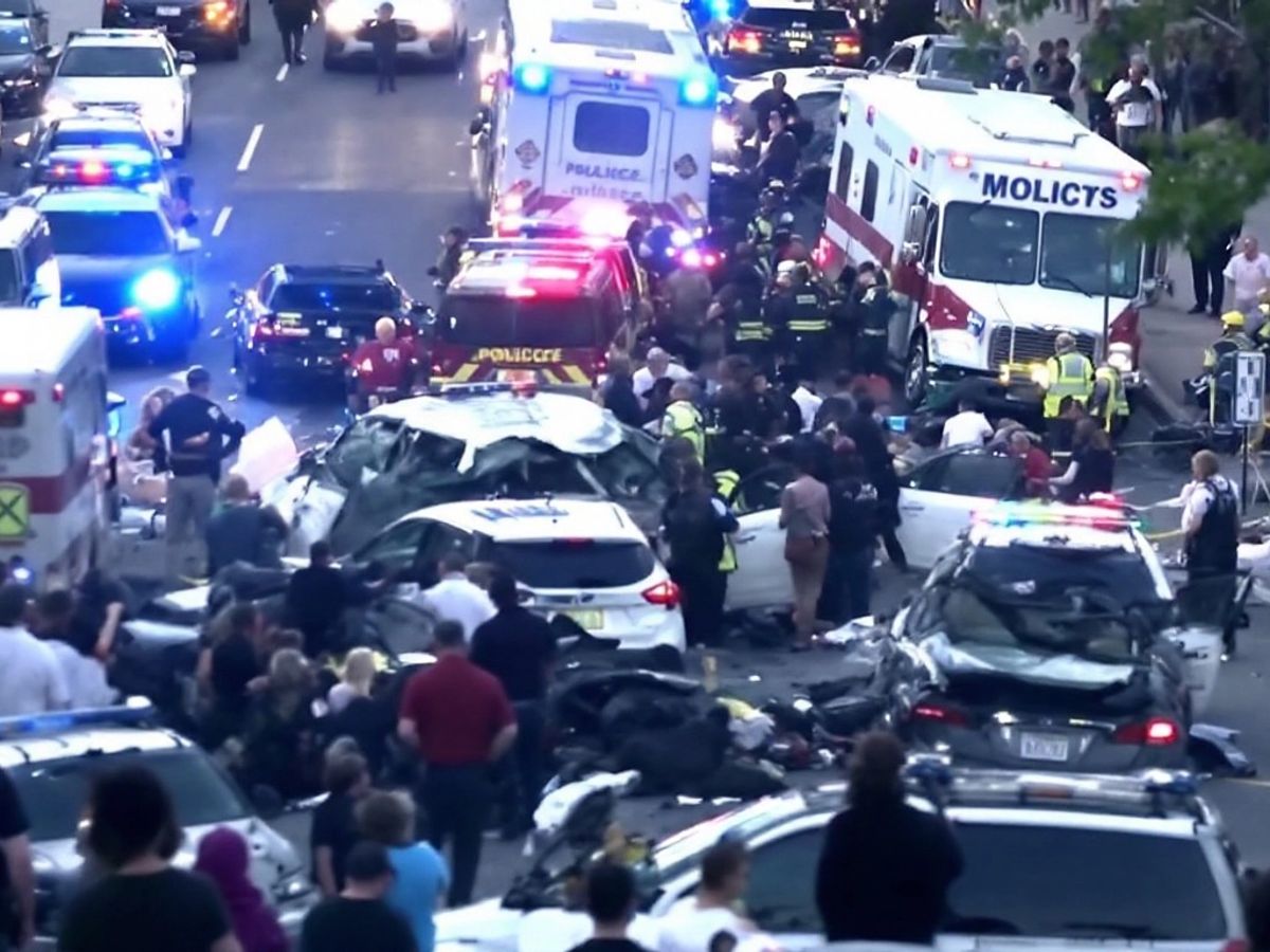 Emergency responders at a six-car crash in Brooklyn.