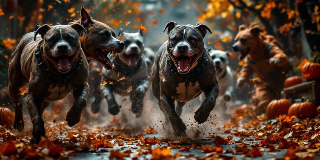 Loose pit bulls chasing trick-or-treaters on Halloween night.