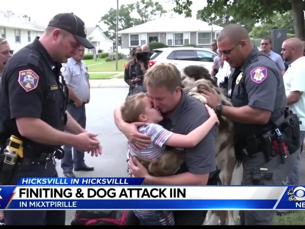 Emergency responders at a dog attack scene in Hicksville.