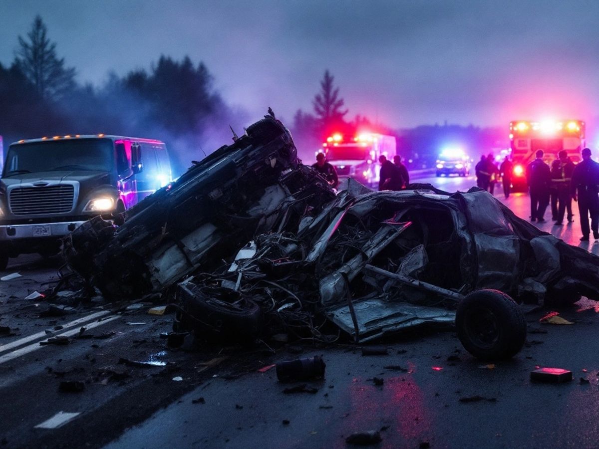 Emergency responders at a multi-vehicle crash site.