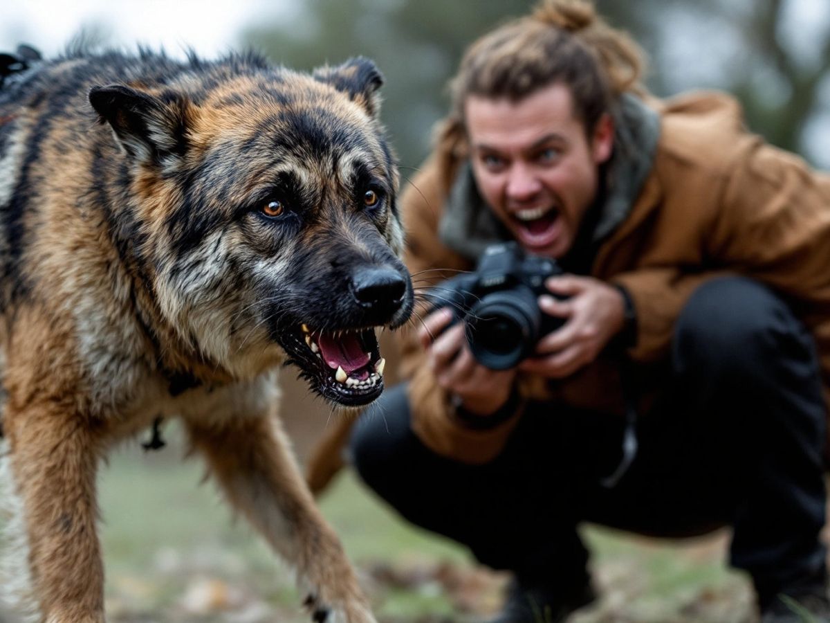 Photographer and dog in a tense moment outdoors.