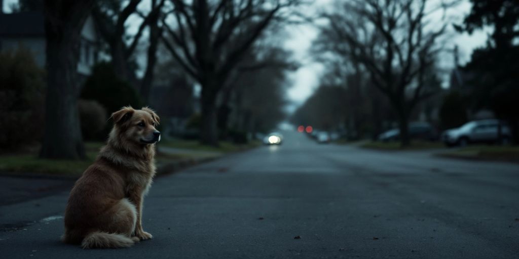 A sad dog in a quiet Chehalis neighborhood.