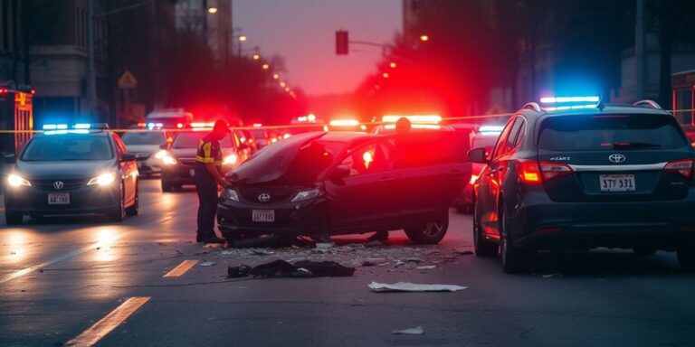 Emergency responders at a car accident scene in Baltimore.