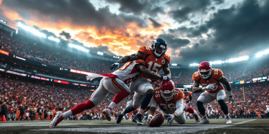 NFL players from Chiefs and Broncos compete on field.