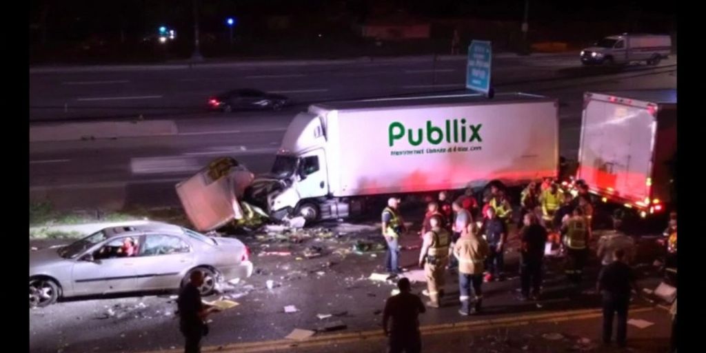 Emergency responders at a fatal truck accident in Miami.