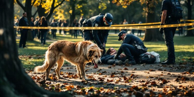 Emergency responders attend to a dog attack incident.