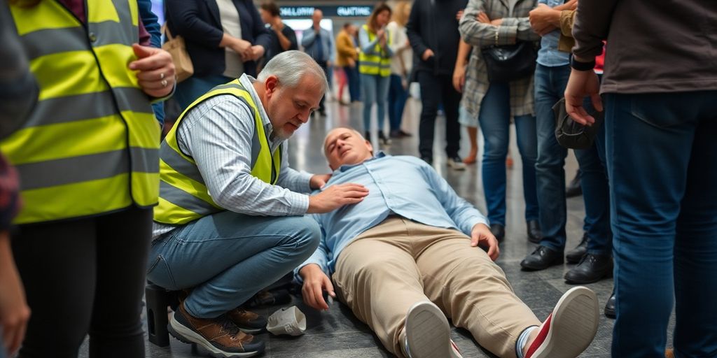 Injured person receiving assistance after a fall accident.