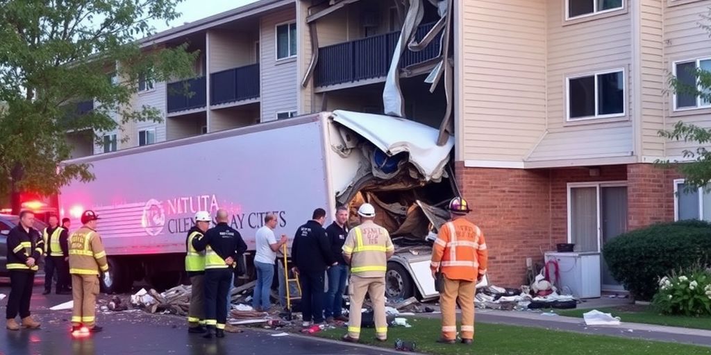 Tractor-trailer crash site at Woodbridge condo building.