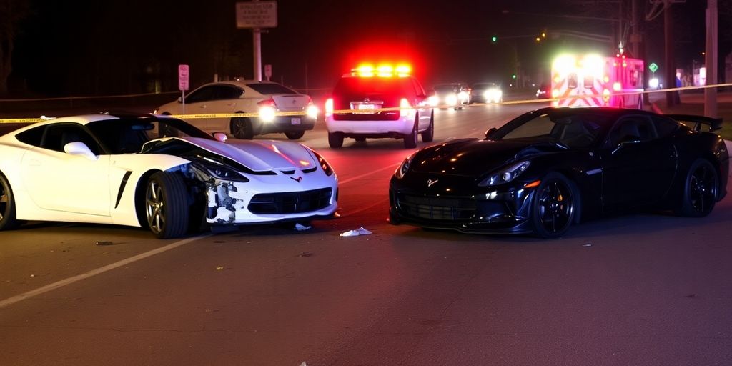 Wrecked sports cars at a crash site in Dallas.