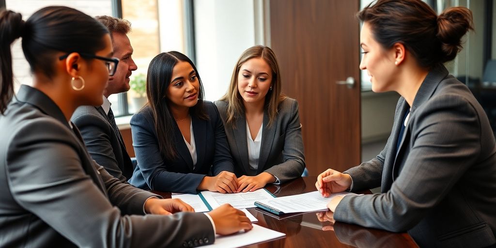 Attorneys discussing legal cases in an office setting.