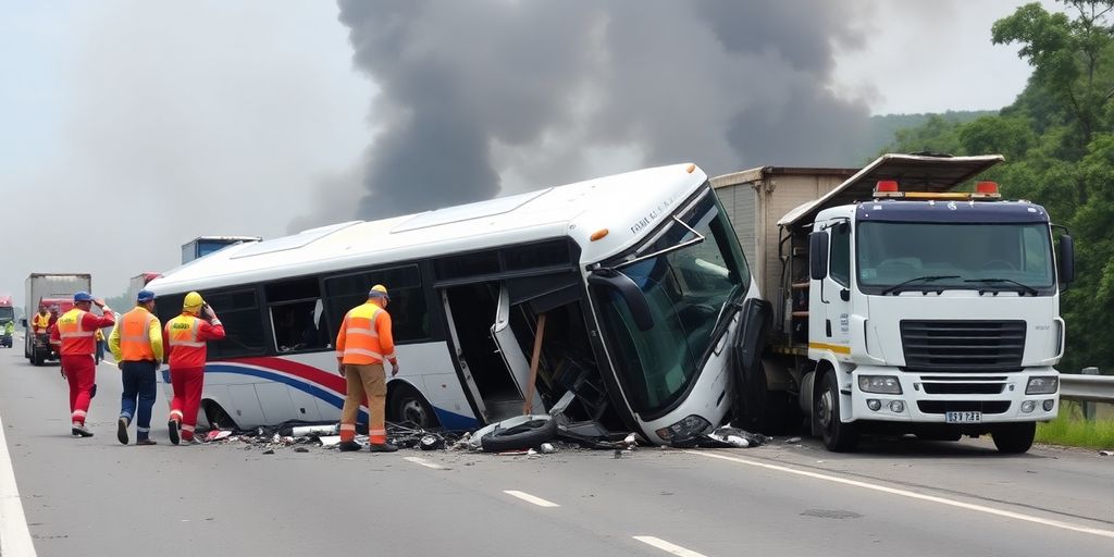 Bus and truck collision on a highway in Brazil.