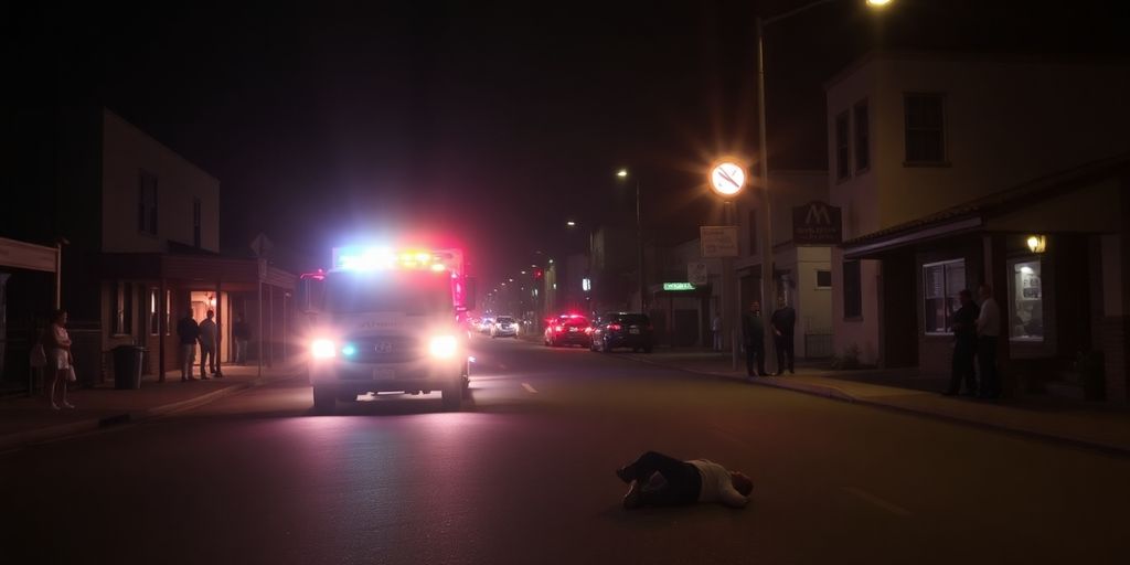 Emergency response at night after a serious pedestrian accident.