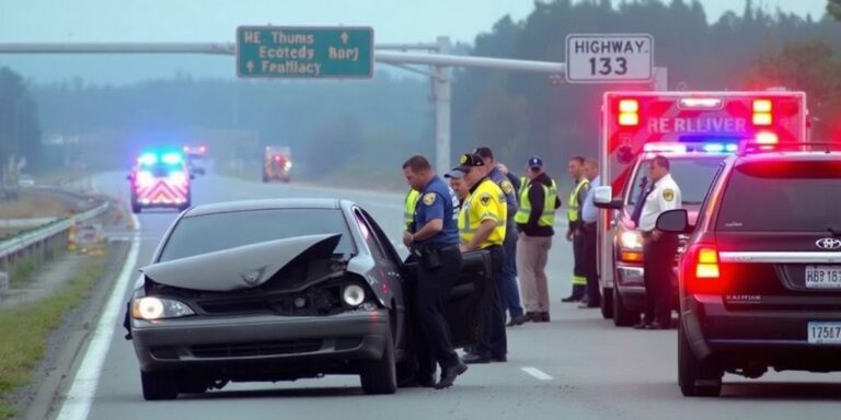 Emergency responders at crash site on Highway 153.