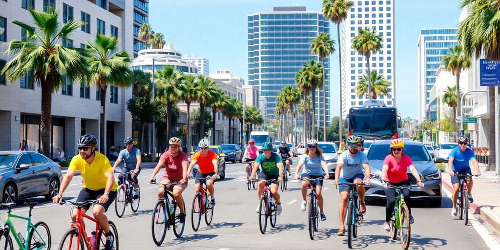 Cyclists navigating a busy street in San Diego.