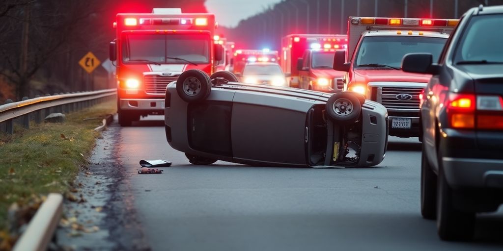 Overturned car in a New York rollover accident