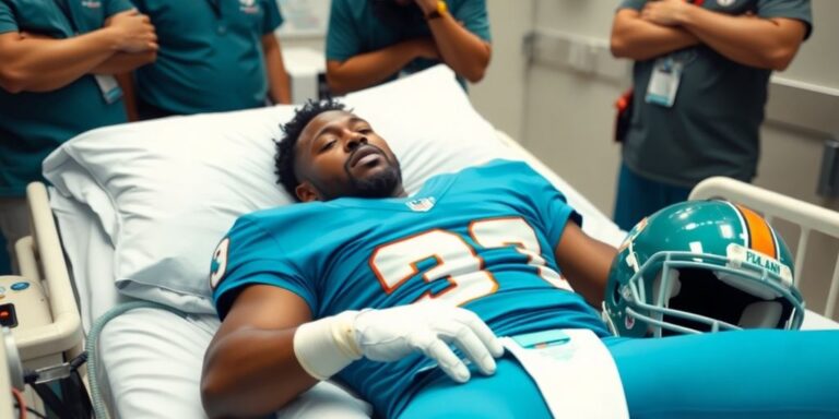 Miami Dolphins player in hospital after head injury.