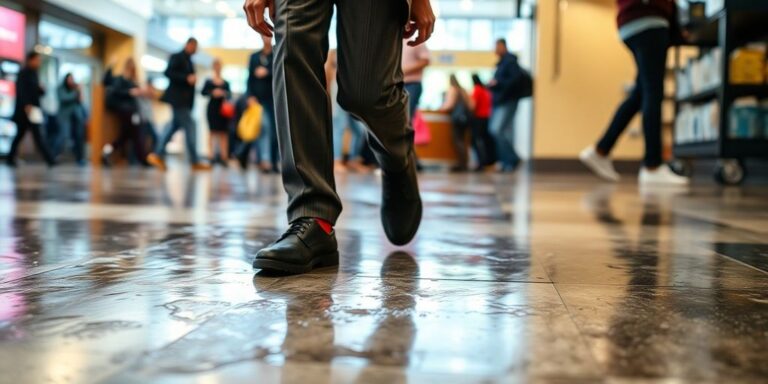 Person slipping on wet floor in San Diego.